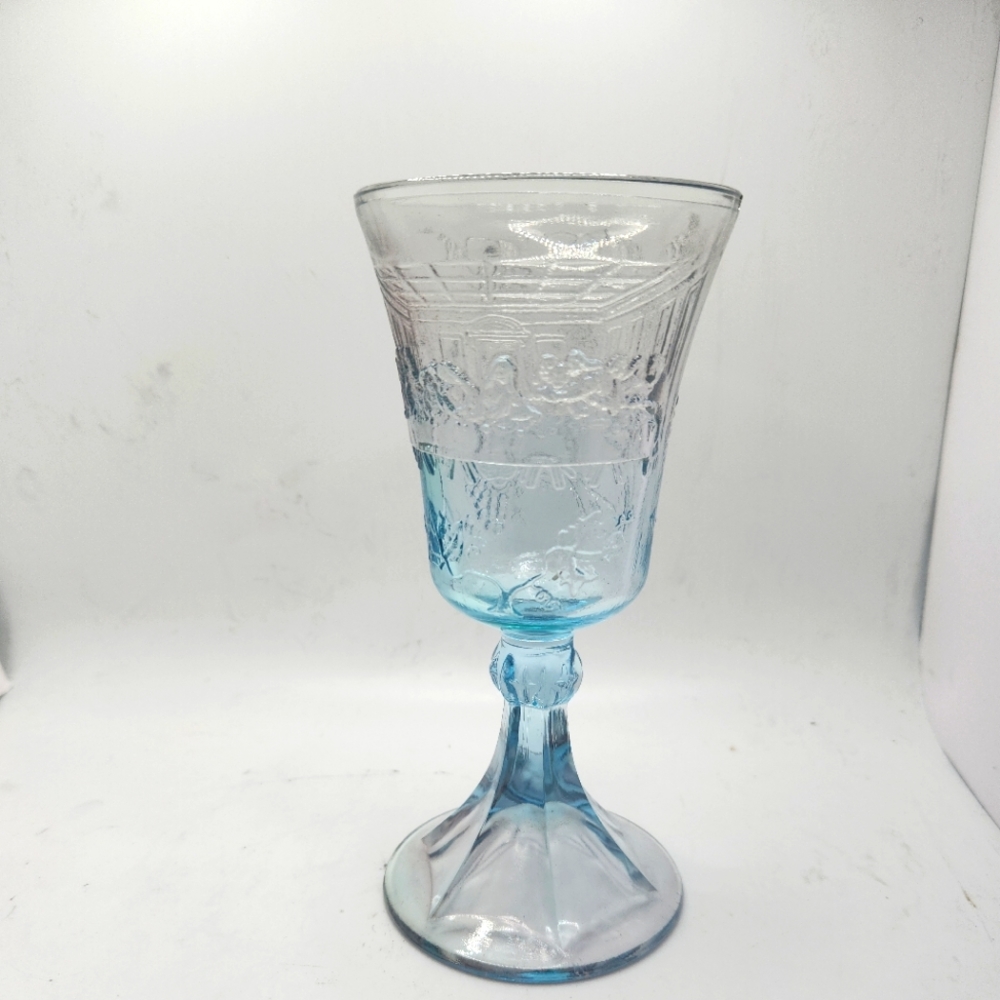 VintagecTiara Indiana Glass Ice Blue Lord's Supper 7" Chalice Goblet